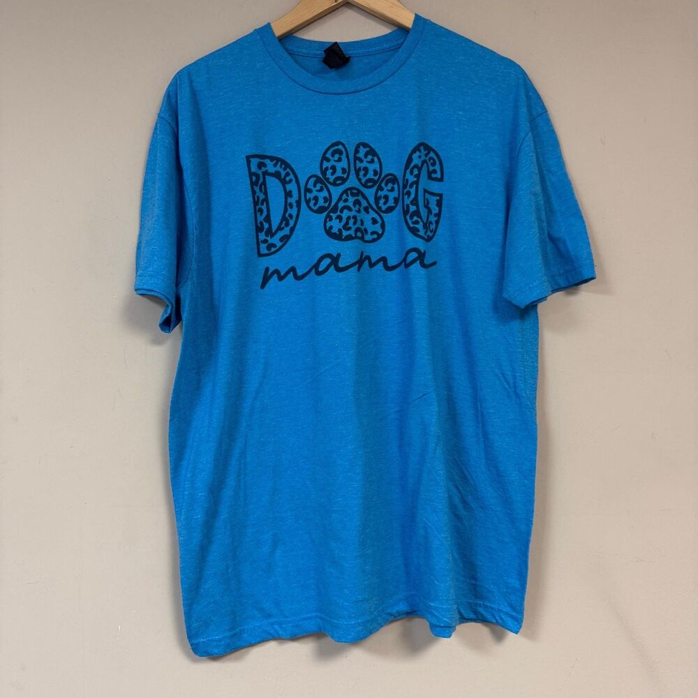 Dog Mama Blue T-Shirt Women XL Pet Mom Owner Paw Print graphic T Leopard Animal